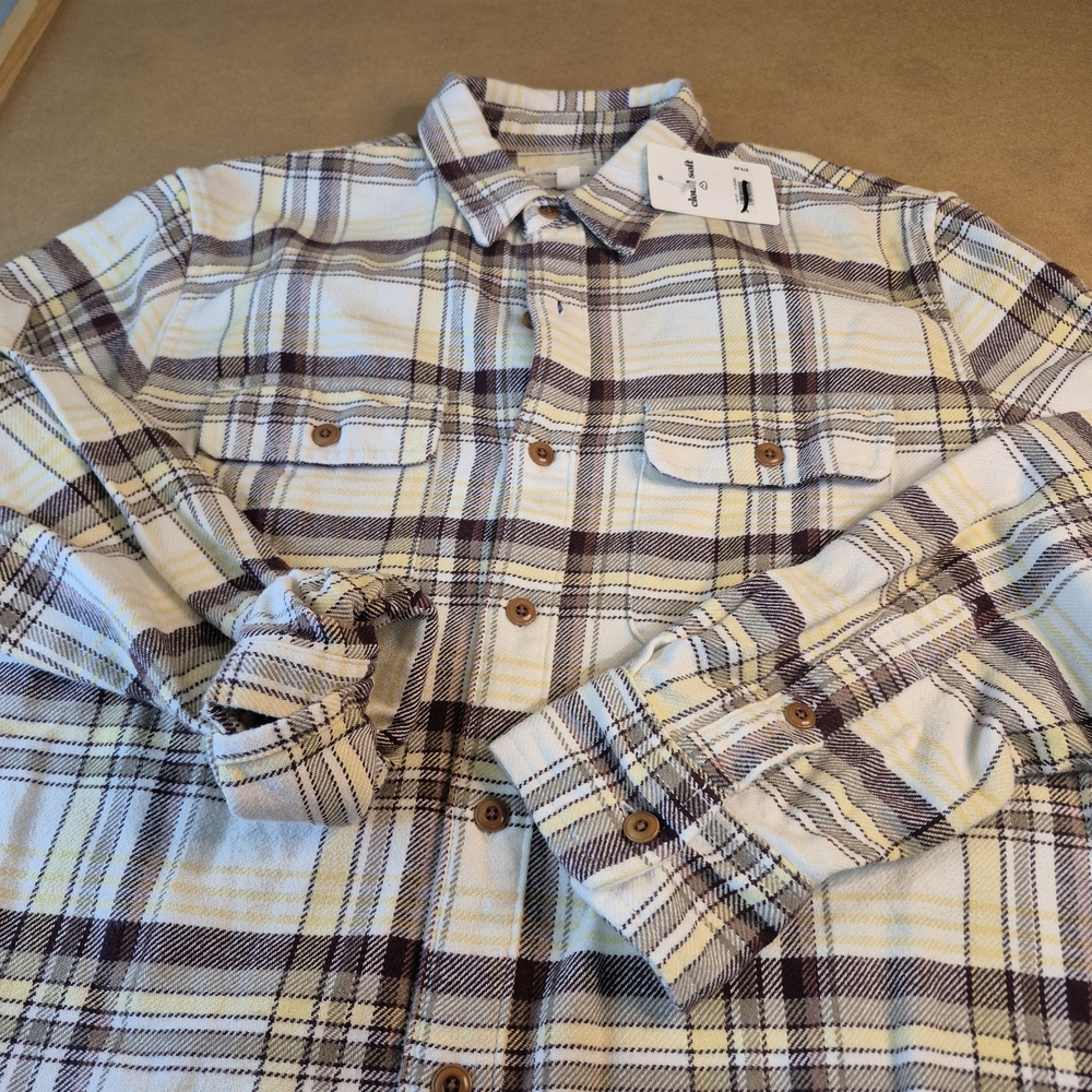 Lucky Brand Cream, Yellow and Brown Plaid Button Down Shirt 3116/431